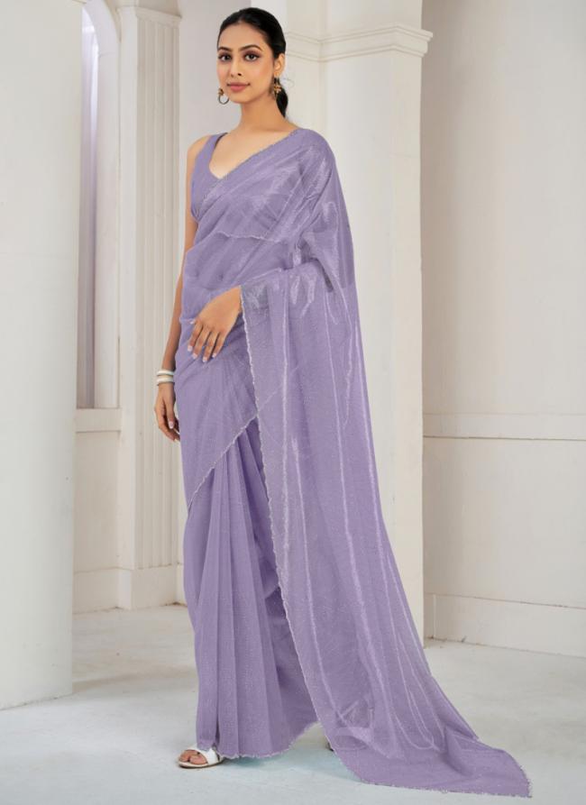 Soft Organza Lilac Casual Wear Hand Work Saree